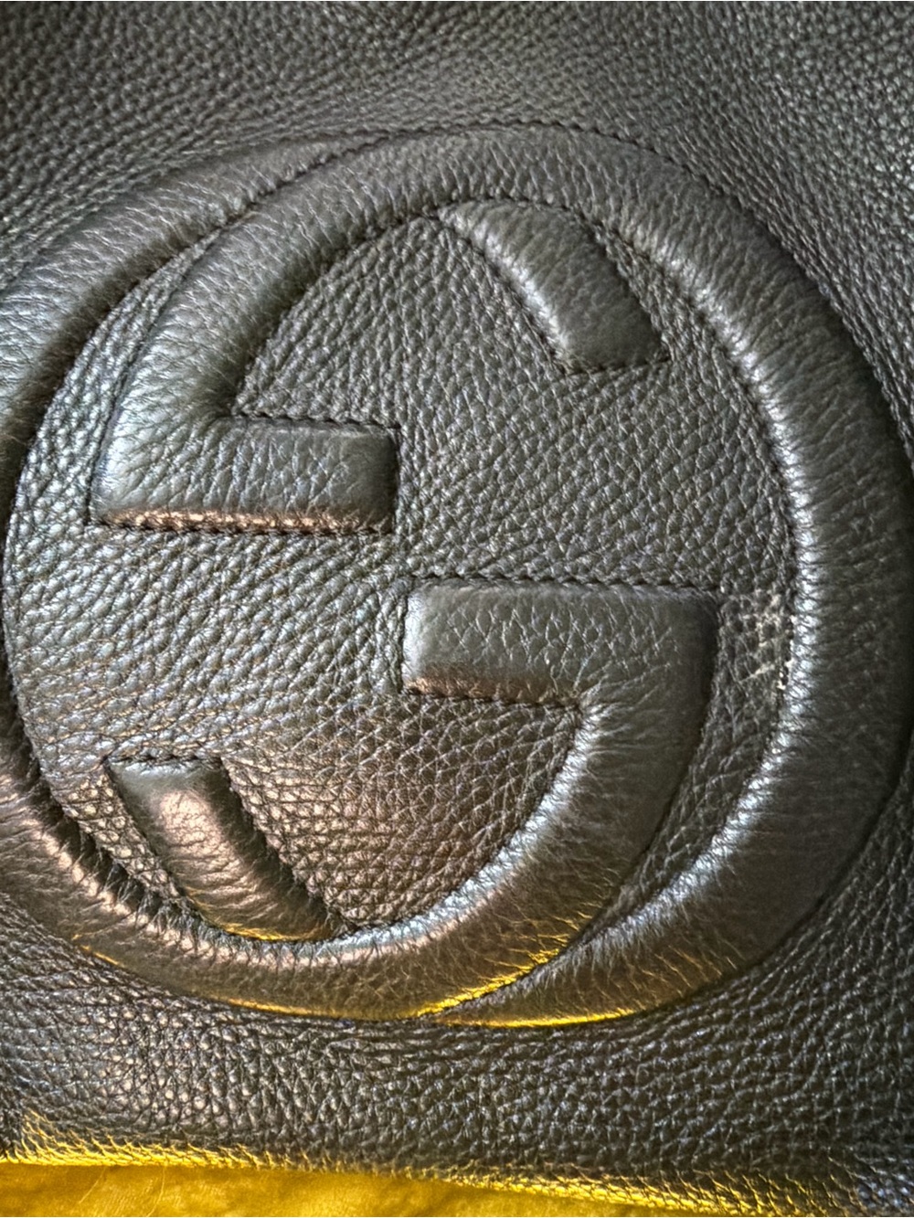 Gucci Black Embossed Interlocking G Leather Bag Detail